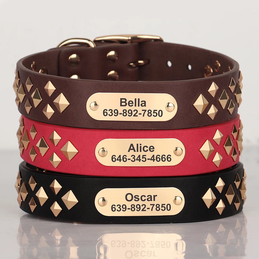 Genuine Leather Dog Collar – Personalized Spiked Studded Design for Small, Medium & Large Dogs