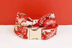 Customized Designer Red Soft Cotton Personalized Dog Collar Leashes Harness Bow Set Flowers