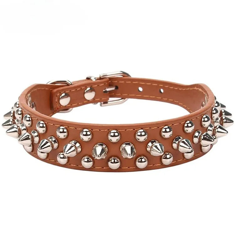 PU Leather Spiked Dog Collar – Adjustable Punk Style Neck Strap for Small Dogs & Cats