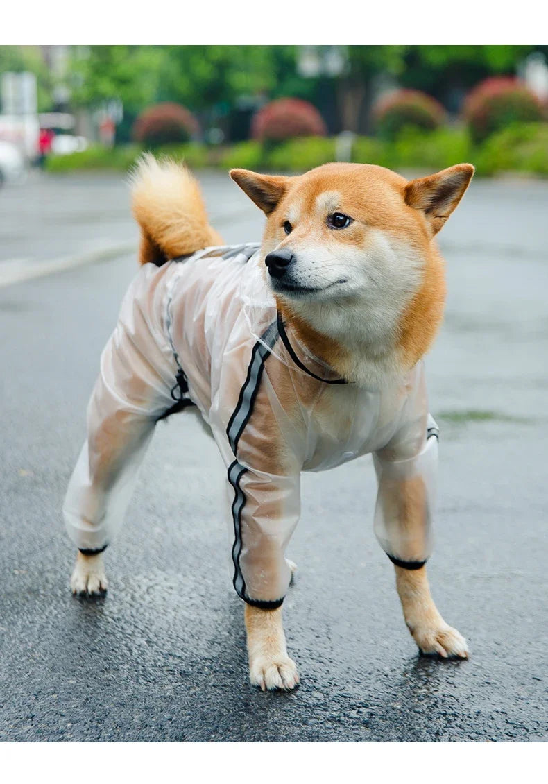 Transparent Hooded Dog Raincoat – Full-Body Waterproof PU Jacket for All Breeds