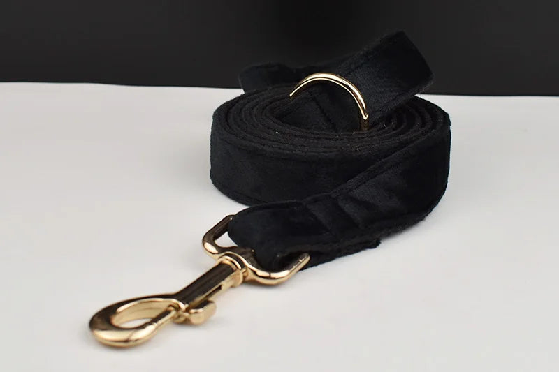 Black Velvet Personalized Dog Collar, Leash & Harness Set