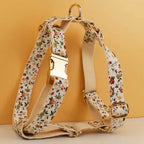 Luxury Flower Soft Cotton Personalized Dog Collar, Leash & Harness Set
