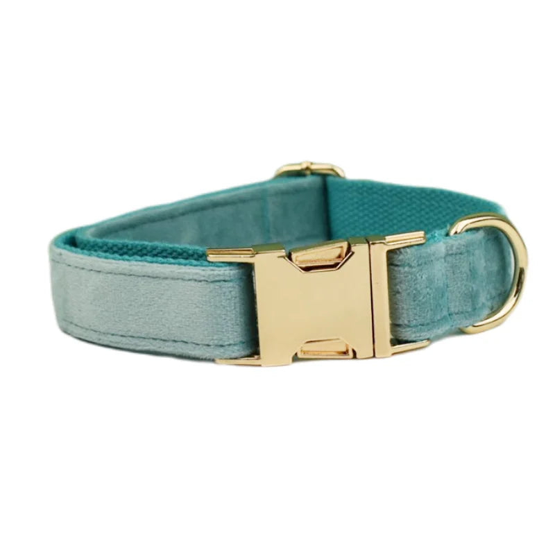 Green Velvet Personalized Dog Collar, Leash & Harness Set