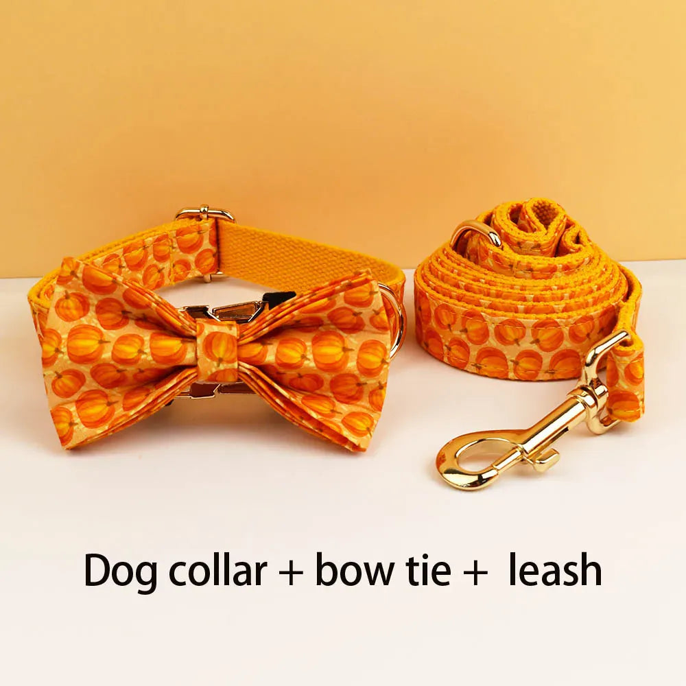DDPaws  Collar + Leash + Bowtie / XS Halloween Pumpkin Print Set