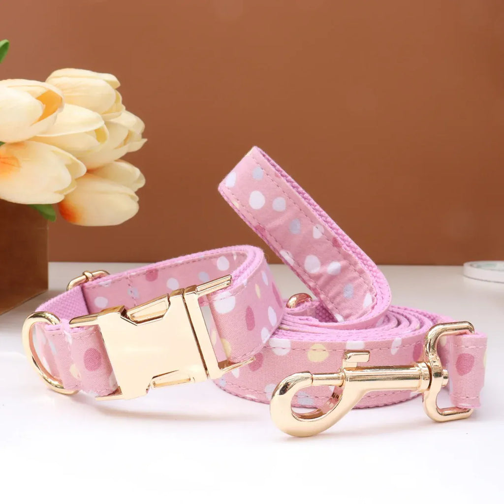 Personalized Print Floral Dog Collar Bowtie Leash Set