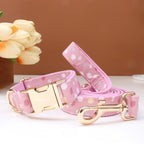 Personalized Print Floral Dog Collar Bowtie Leash Set