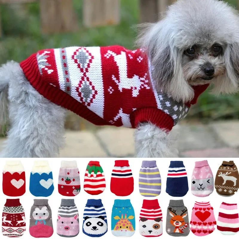 Christmas Vintage Dog Sweater – Holiday Reindeer & Red Heart Design for Small Dogs