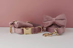 Light Purple Velvet Personalized Dog Collar, Leash & Harness Set