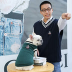 Winter Knit Dog Sweater – College Style V-Neck Warm Pet Vest for Small Dogs