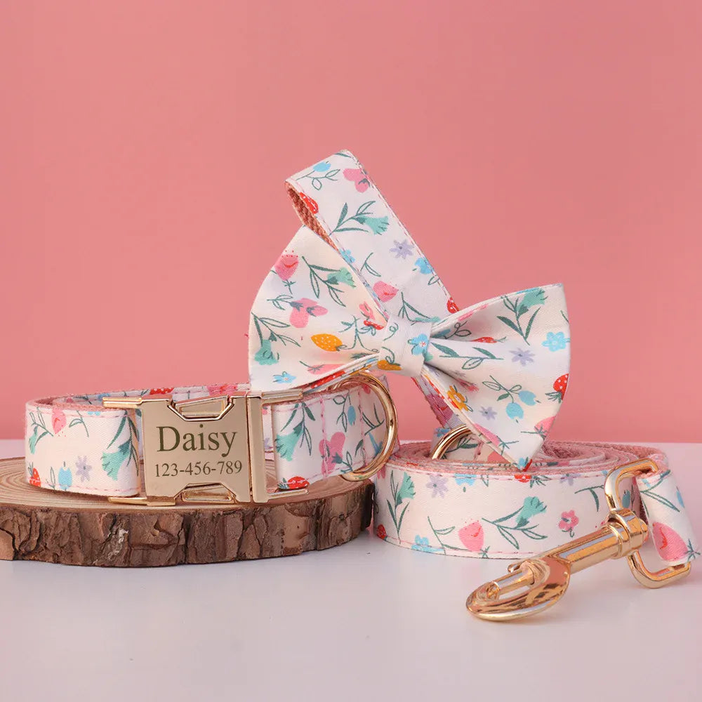 Floral Print Collar Leash Set