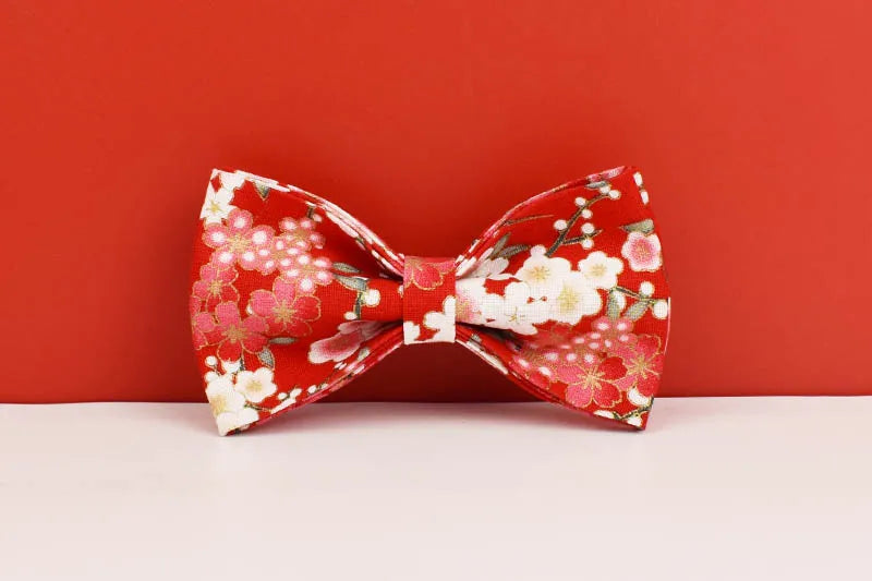 Customized Designer Red Soft Cotton Personalized Dog Collar Leashes Harness Bow Set Flowers