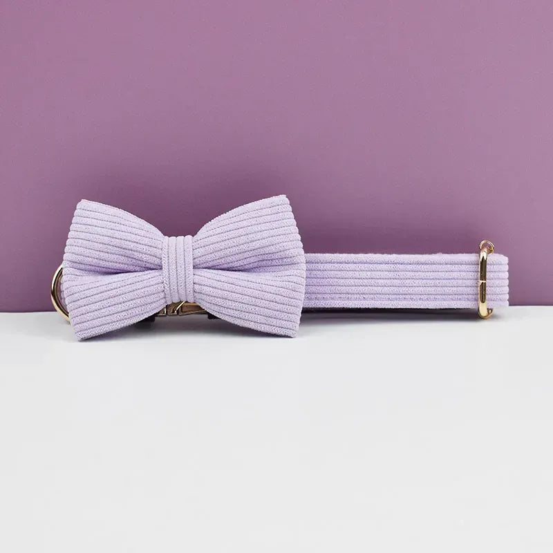 Purple Corduroy Dog Collar Leash and Harness Set
