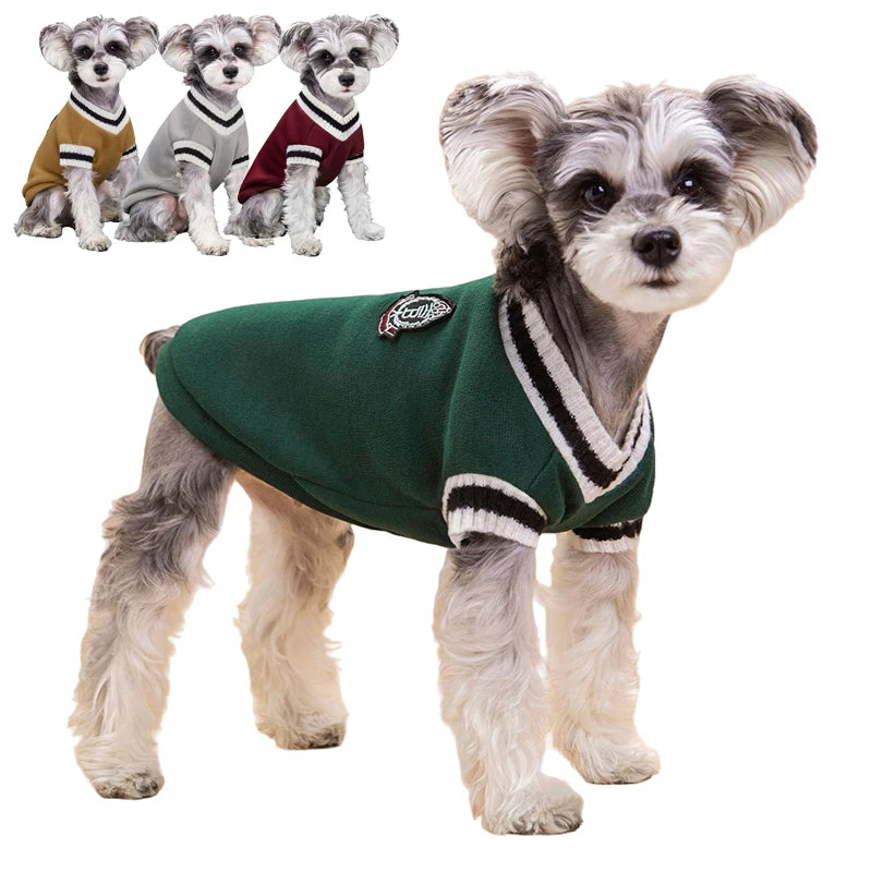 College Style Dog Sweater – Warm Winter Vest for Small & Medium Dogs