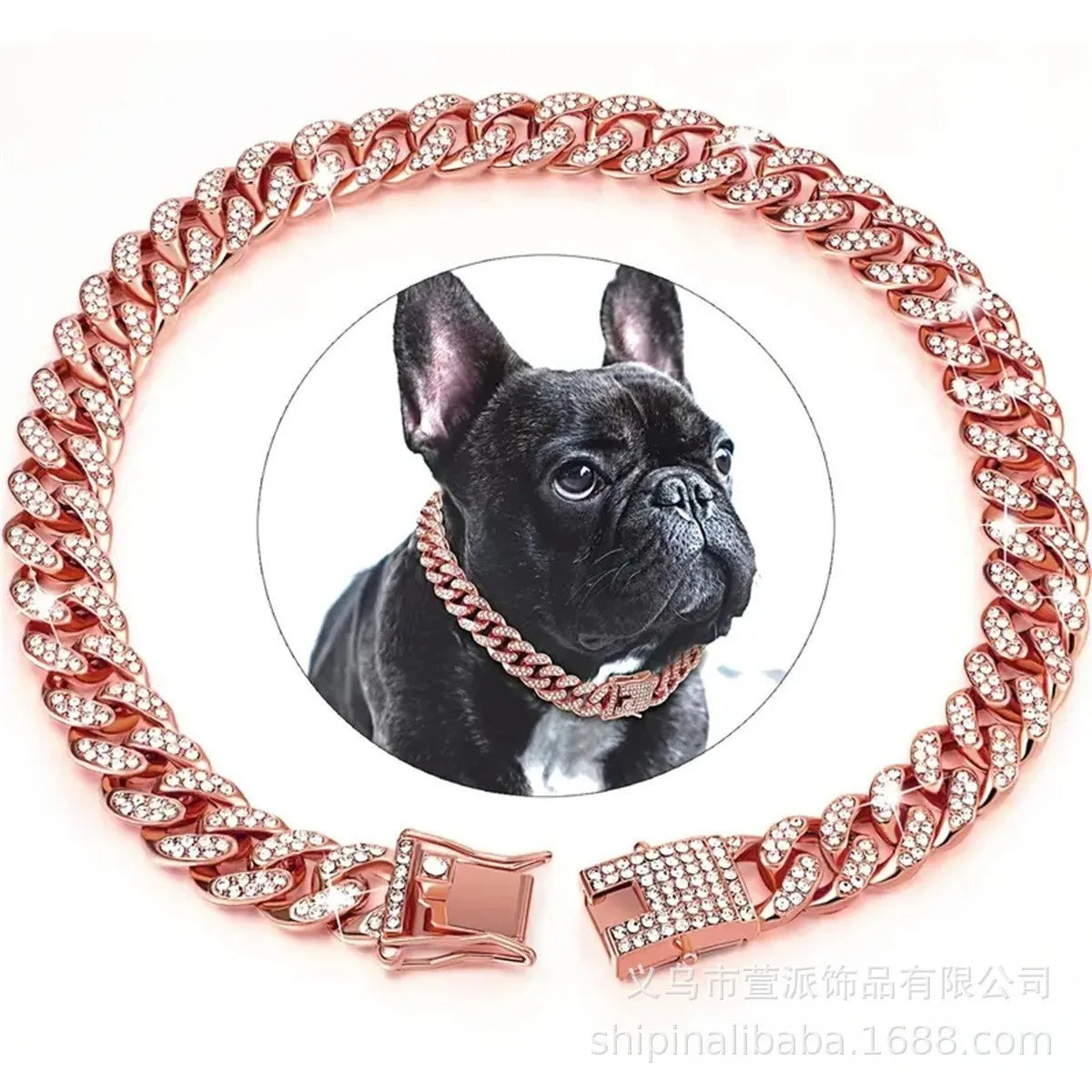 Diamond Cuban Chain Pet Collar – Luxury Gold, Silver & Rose Gold Necklace for Dogs & Cats