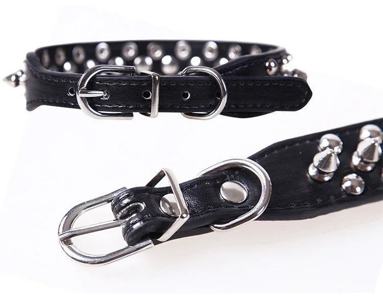 PU Leather Spiked Dog Collar – Adjustable Punk Style Neck Strap for Small Dogs & Cats