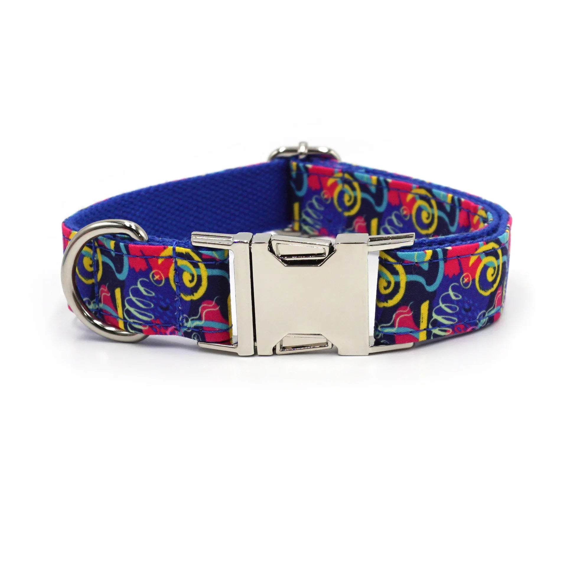 Multi Personalized Print Floral Cotton Adjustable Dog Collars -  Engravable