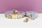 Purple Soft Cotton Personalized Dog Collar, Leash & Harness Set