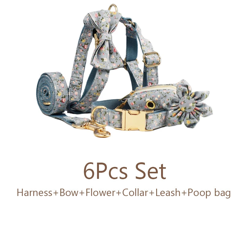 Flower Personalized Dog Collar, Leash & Harness Set