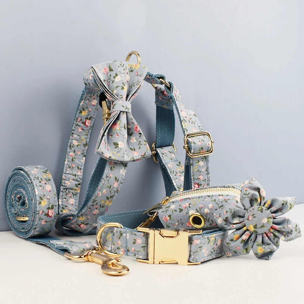 Flower Personalized Dog Collar, Leash & Harness Set