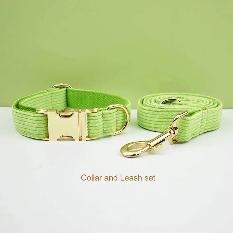 Apple Fruit Green Corduroy Personalized Dog Collar, Leash & Harness Set