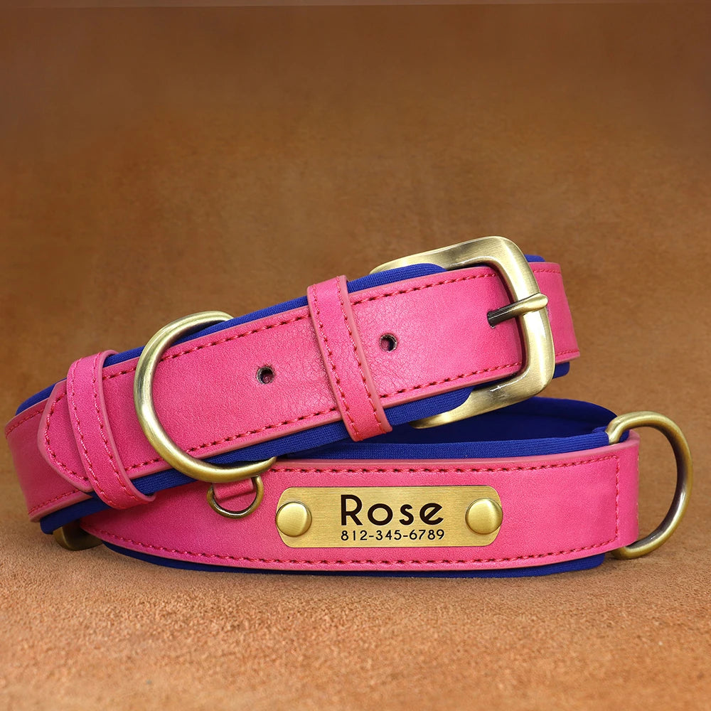 Personalized PU Leather Dog Collar – Soft Padded & Adjustable Custom ID Collar