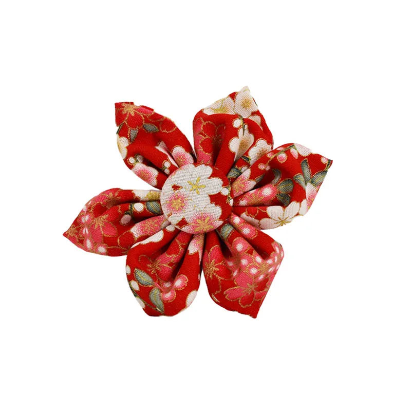 Customized Designer Red Soft Cotton Personalized Dog Collar Leashes Harness Bow Set Flowers