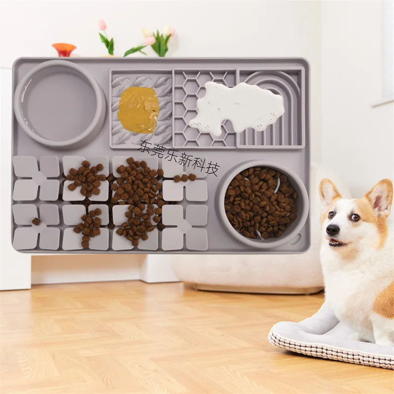 Silicone Dual Slow Feeder Bowl – Anti-Slip Suction Cup Pet Feeding Mat