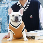 Winter Knit Dog Sweater – College Style V-Neck Warm Pet Vest for Small Dogs