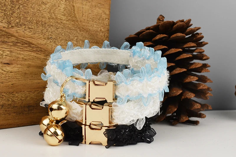 Lace Cat Collar  – Personalized Engraved Nameplate, Padded Small Dogs