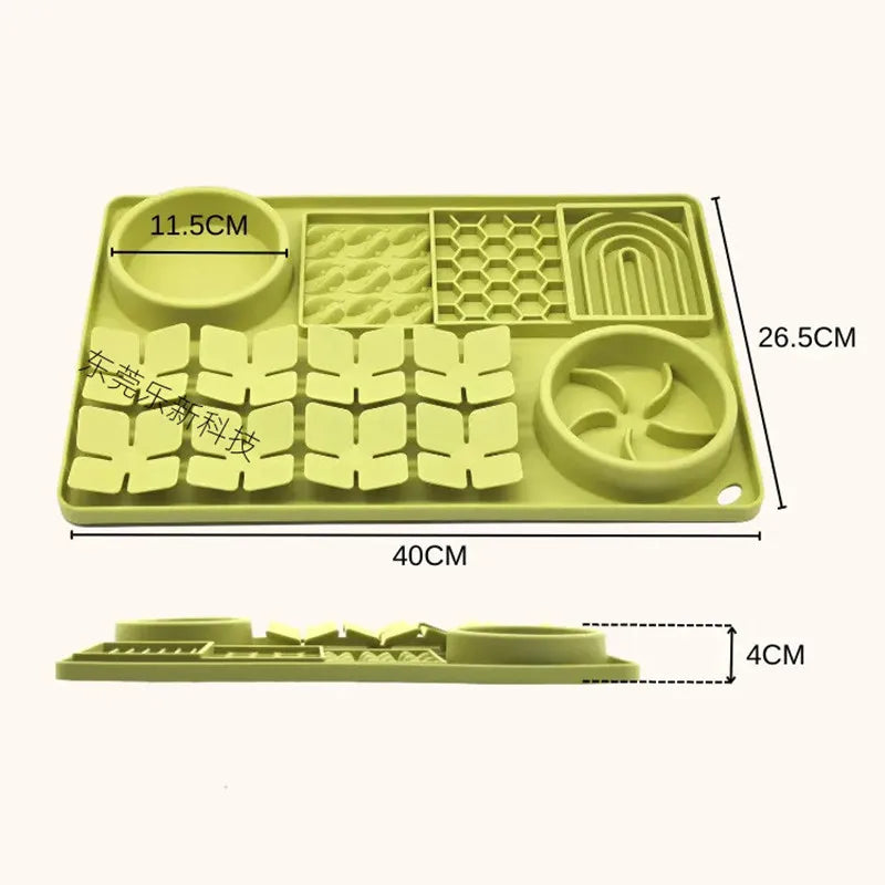 Silicone Dual Slow Feeder Bowl – Anti-Slip Suction Cup Pet Feeding Mat