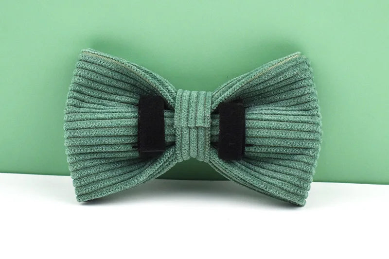 Dark Green Corduroy Personalized Dog Collar, Leash & Harness Set