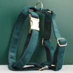 Dark green Corduroy Personalized Dog Collar, Leash & Harness Set