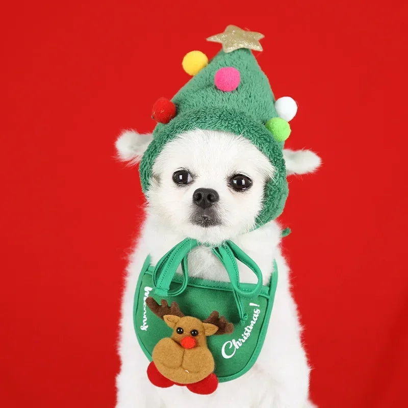Christmas Pet Hat & Bandana Set – Cute Holiday Costume for Small Dogs & Cats