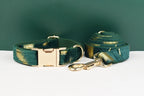Green feather velvet  Personalized Dog Collar, Leash & Harness Set