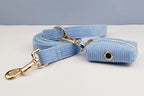Blue Corduroy Personalized Dog Collar, Leash & Harness Set