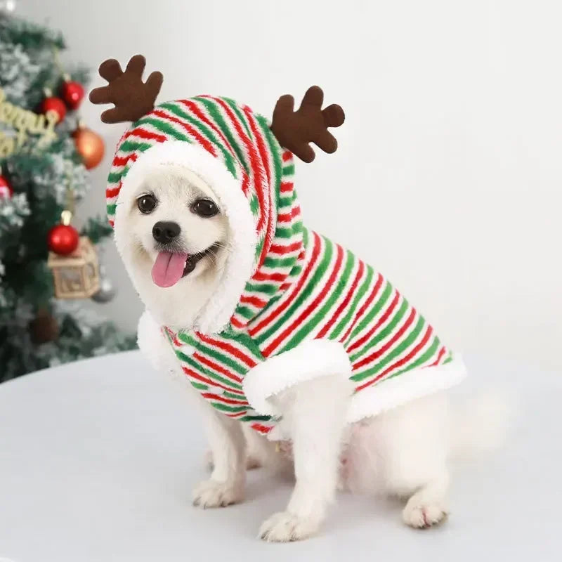 Christmas Dog Hoodie – Warm Winter Pet Costume with Santa & Elk Design