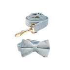 DDPaws  Collar + Leash + Bowtie / XS Dusty Blue Velvet Set