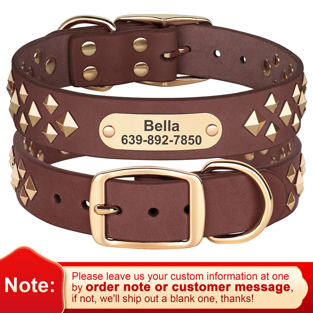 Genuine Leather Dog Collar – Personalized Spiked Studded Design for Small, Medium & Large Dogs