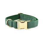 Dark Green Corduroy Personalized Dog Collar, Leash & Harness Set
