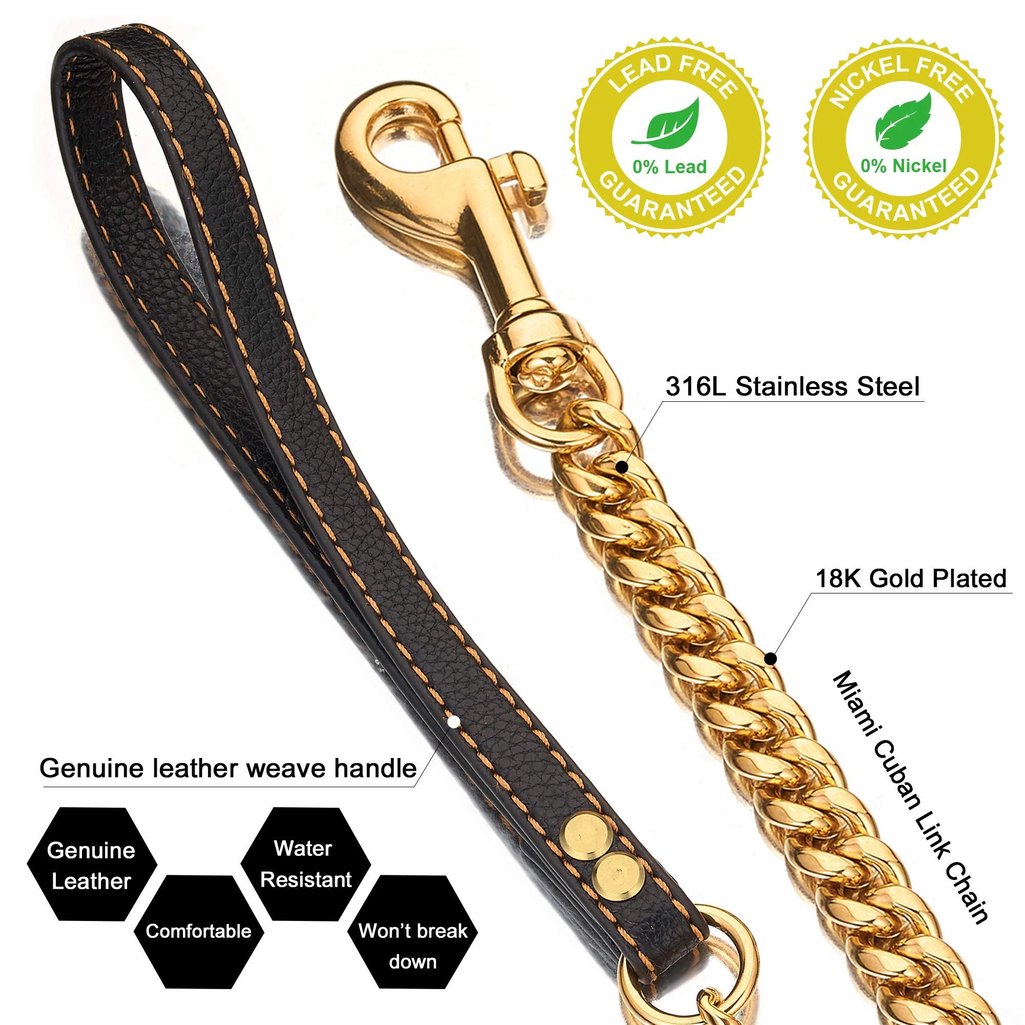 Stainless Steel Cuban Chain Dog Collar – Durable Training & Walking Metal Collar