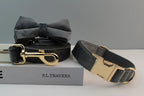 Dark Grey Velvet Personalized Dog Collar, Leash & Harness Set