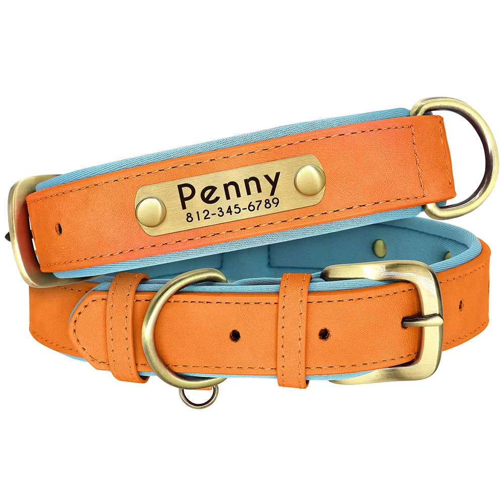 Personalized PU Leather Dog Collar – Soft Padded & Adjustable Custom ID Collar