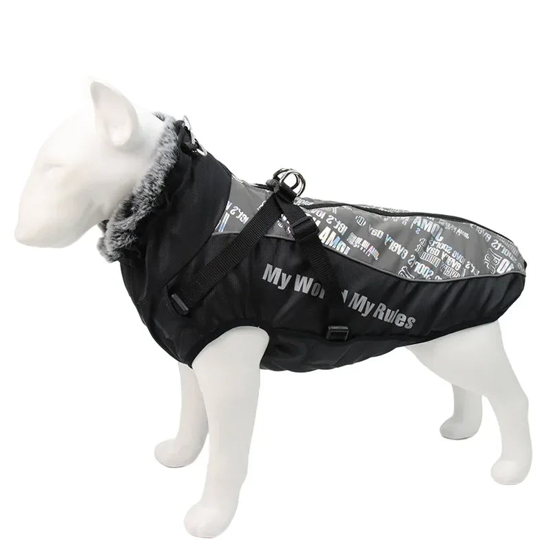 Waterproof Winter Dog Coat with Harness – Warm Jacket for Large Dogs
