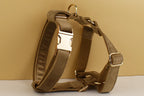 Shallow Khaki Velvet Personalized Dog Collar, Leash & Harness Set