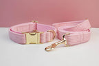 Pink Corduroy Personalized Dog Collar, Leash & Harness Set
