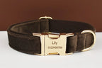 Dark Brown Velvet Personalized Dog Collar, Leash & Harness Set