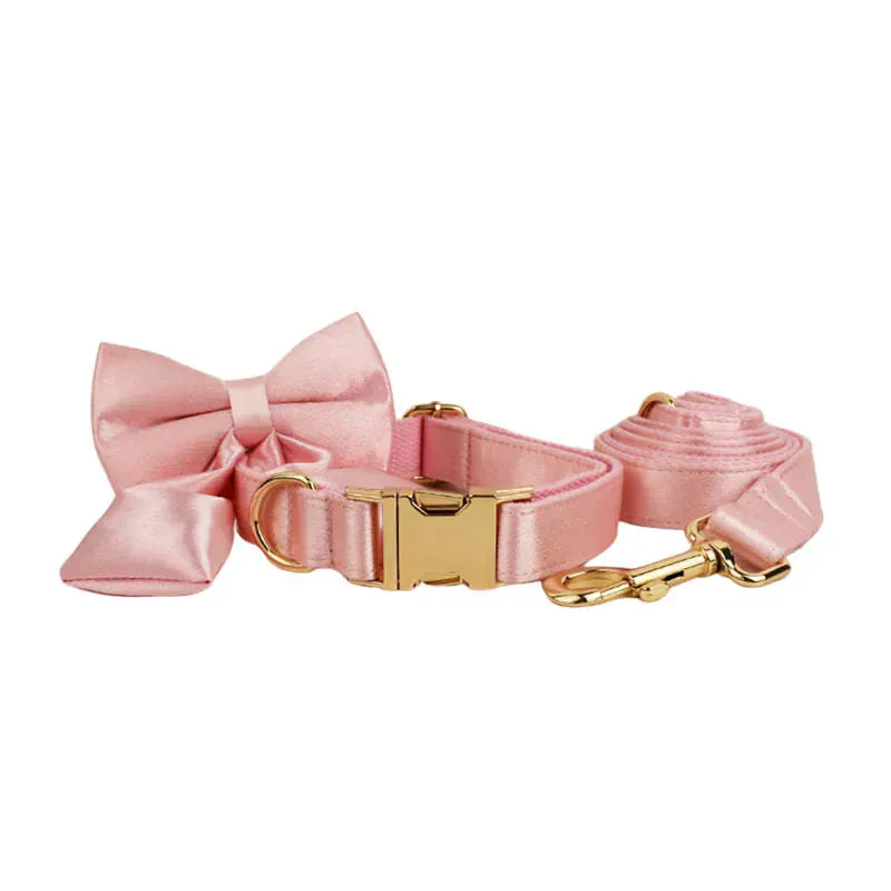 Satin Pink Wedding Dog Collar Leash Harness Set