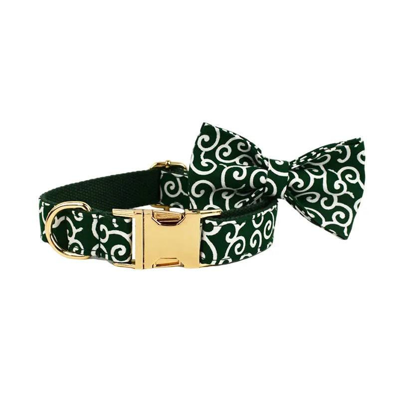 Green Soft Cotton Personalized Dog Collar, Leash & Harness Set