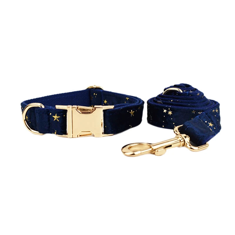 Dark Blue Personalized Dog Collar, Leash & Harness Set