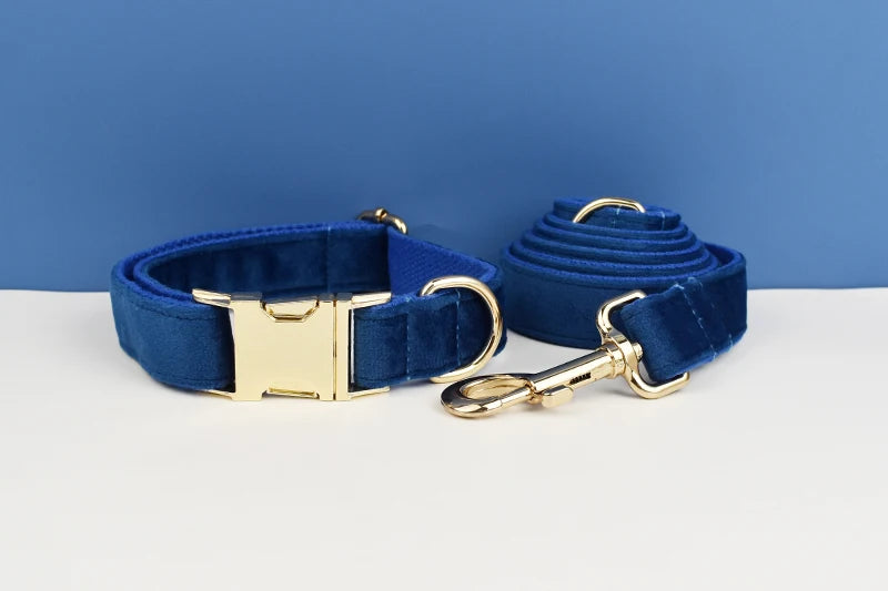 Blue Velvet Personalized Dog Collar, Leash & Harness Set